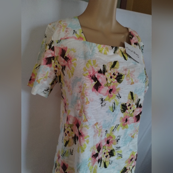 Coral Bay Floral Blouse Size M 100% Cotton Tropical Print Short Sleeve Top - Picture 2 of 6